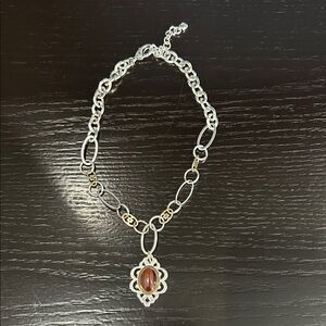 Brighton Silver and Gold Chain Necklace with Brown Stone